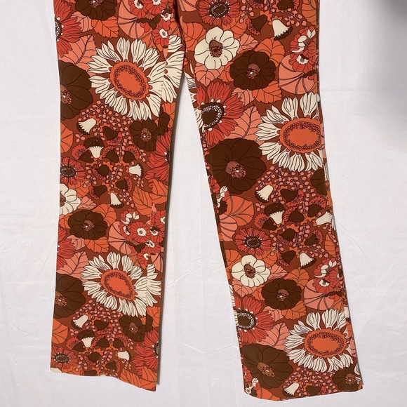 Zara Retro Vintage Orange Flower Print High Rise Flare Leg Pants M - Picture 10 of 16